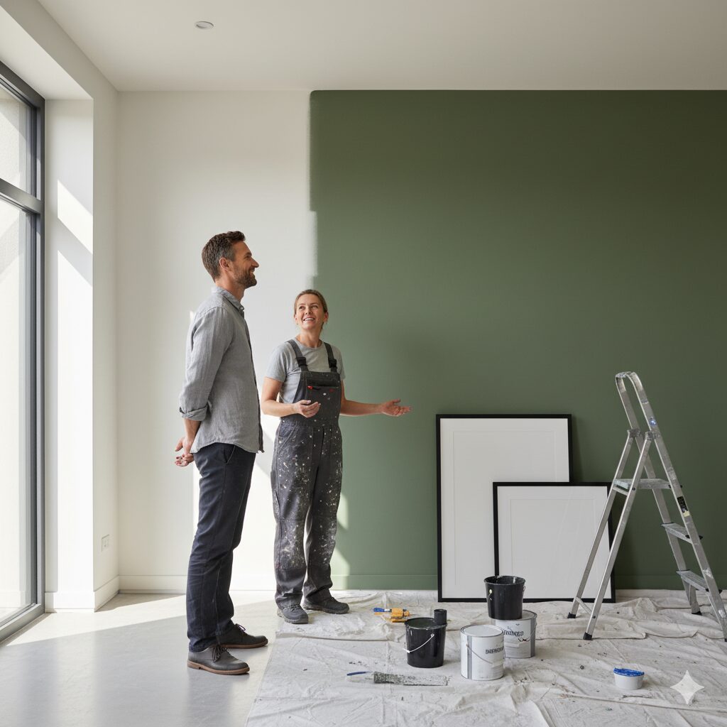 Two people discussing the paint work by True Quality Painting