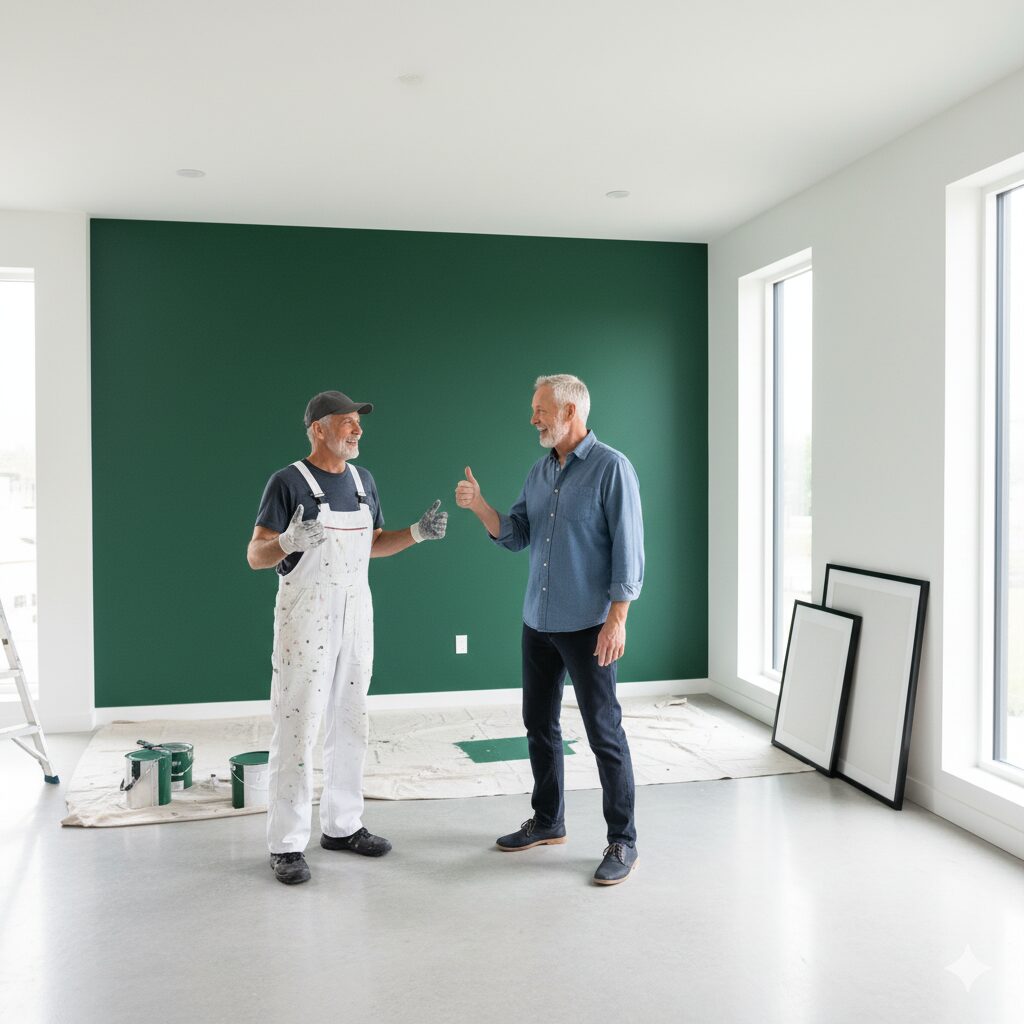 Two guys discussing the paint work by True Quality Painting